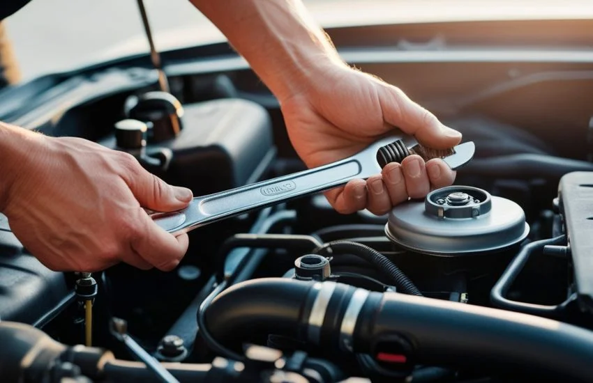 Mecánico revisando el motor de un coche para explicar la diferencia entre potencia y par motor